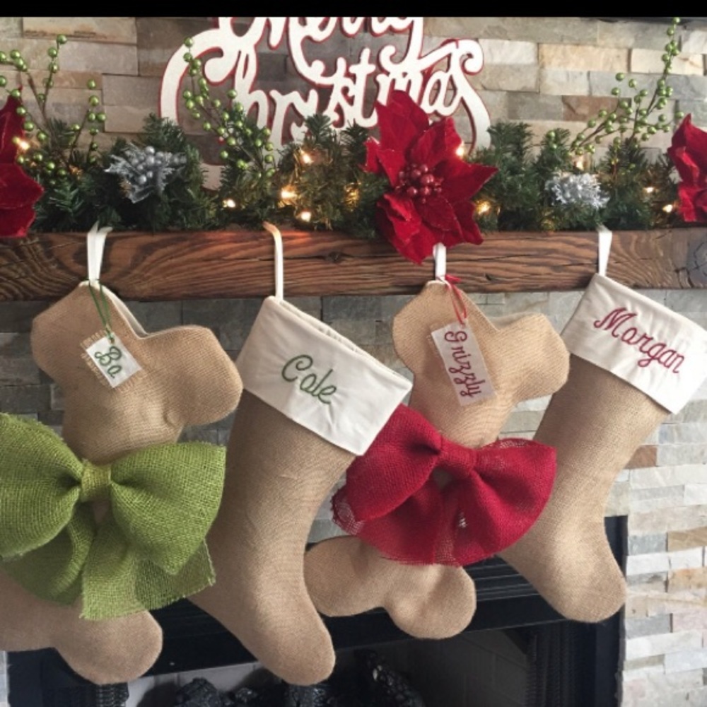Burlap Dog Bone Christmas Stocking